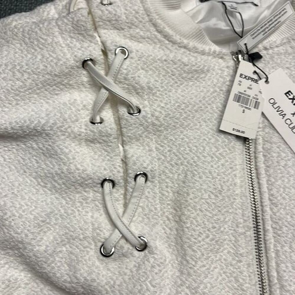 New nwt EXPRESS SALE OLIVIA CULPO LACE UP JACKET solid white zip bomber zip up - Picture 8 of 10